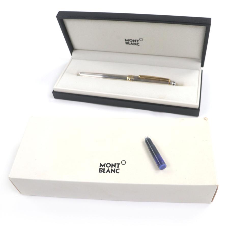 美品▼MONTBLANC モンブラン ソリテール ペン先18K Mニブ ホワイトスター 万年筆 シルバー ゴールド 箱・ケース付き ドイツ製 総重量27.53g メンズ MONTBLANC（モンブラン） 美品▽MONTBLANC ソリテール ペン先18K Mニブ