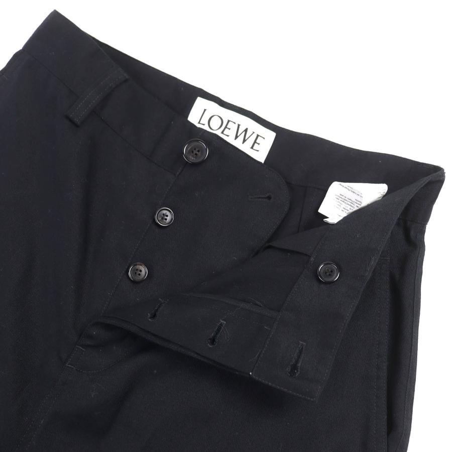 美品△LOEWE ロエベ H526Y04WFB コットン100％ ロゴレザーパッチ付き カーゴパンツ ブラック 44 イタリア製 正規品 メンズ LOEWE（ロエベ） 美品△LOEWE H526Y04WFB コットン100％ ロゴレザー