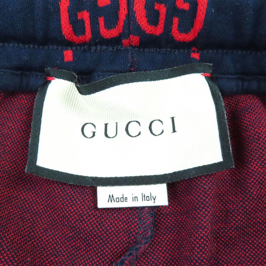 美品△GUCCI グッチ 496920 コットン100％ GGジャガード トラックパンツ スウェットパンツ ネイビー レッド S イタリア製 正規品 メンズ GUCCI（グッチ） 美品△GUCCI 496920 コットン100％ GGジャガード
