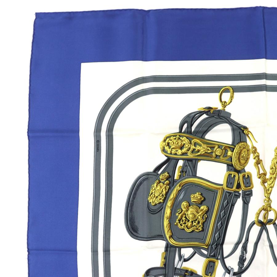 美品 HERMES エルメス 馬着　スカーフ カレ90 ブルー HERMES（エルメス） 極美品◇HERMES カレ90 BRIDES de GALA 式典用馬勒