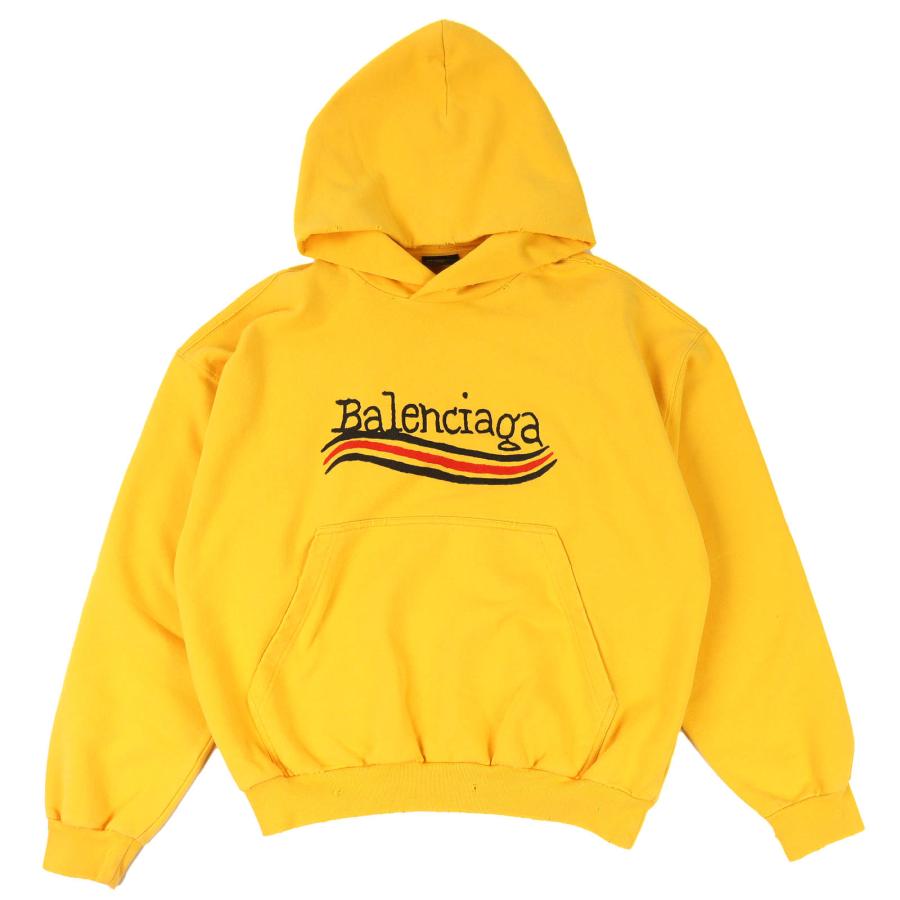 未使用品△BALENCIAGA バレンシアガ 23SS 720426 コットン100％ キャンペーンロゴ ダメージ加工 フーディー パーカー イエロー XS 正規品 メンズ BALENCIAGA（バレンシアガ） 未使用品△BALENCIAGA 23SS 720426