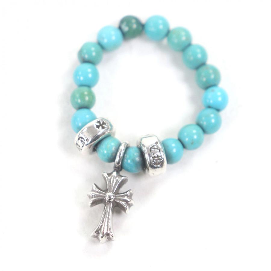 美品□CHROME HEARTS クロムハーツ BEAD ターコイズ SV925 CHクロスチャーム リング 指輪 シルバー JP12号相当 保存袋付き 総重量4.3g メンズ 美品□CHROME HEARTS クロムハーツ BEAD ターコイズ SV925 CHクロス