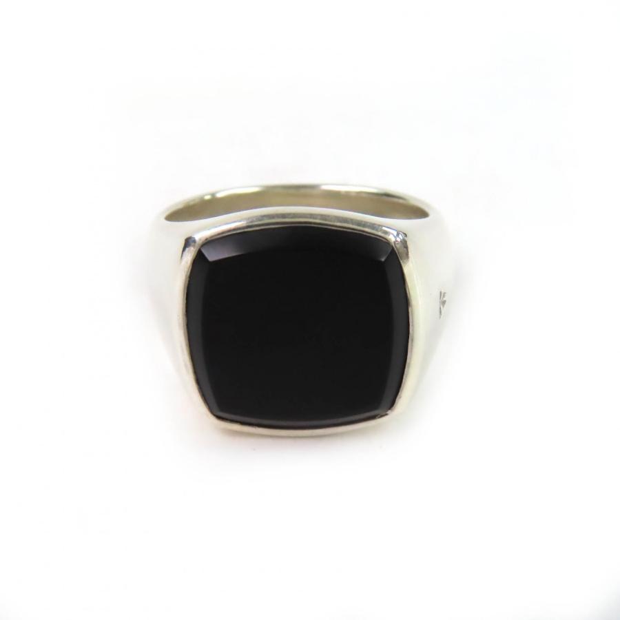 Yトムウッド クッションブラックオニキスリングSV925【美品】 極美品△TOM WOOD トムウッド Cushion Black Onyx クッション ブラック