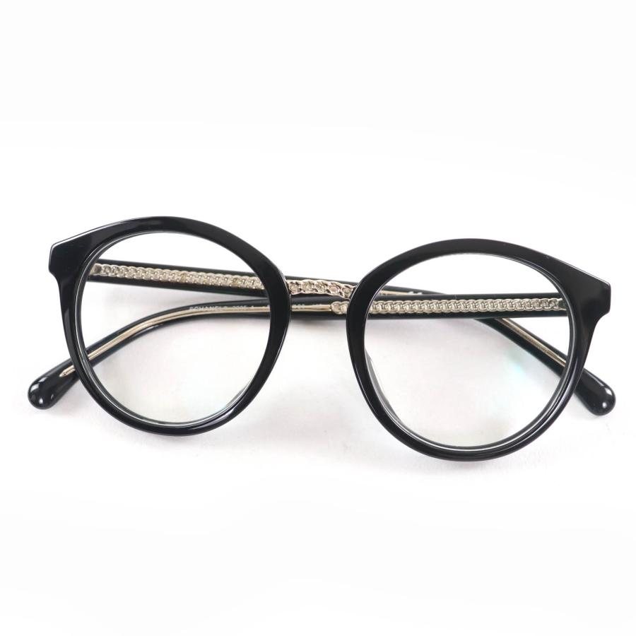 極美品☆CHANEL シャネル 3385-A チェーンモチーフ ボストン メガネ 眼鏡 アイウェア ブラック ゴールド 48□20 140 伊製 レディース CHANEL（シャネル） 極美品☆CHANEL 3385-A チェーンモチーフ ボストン