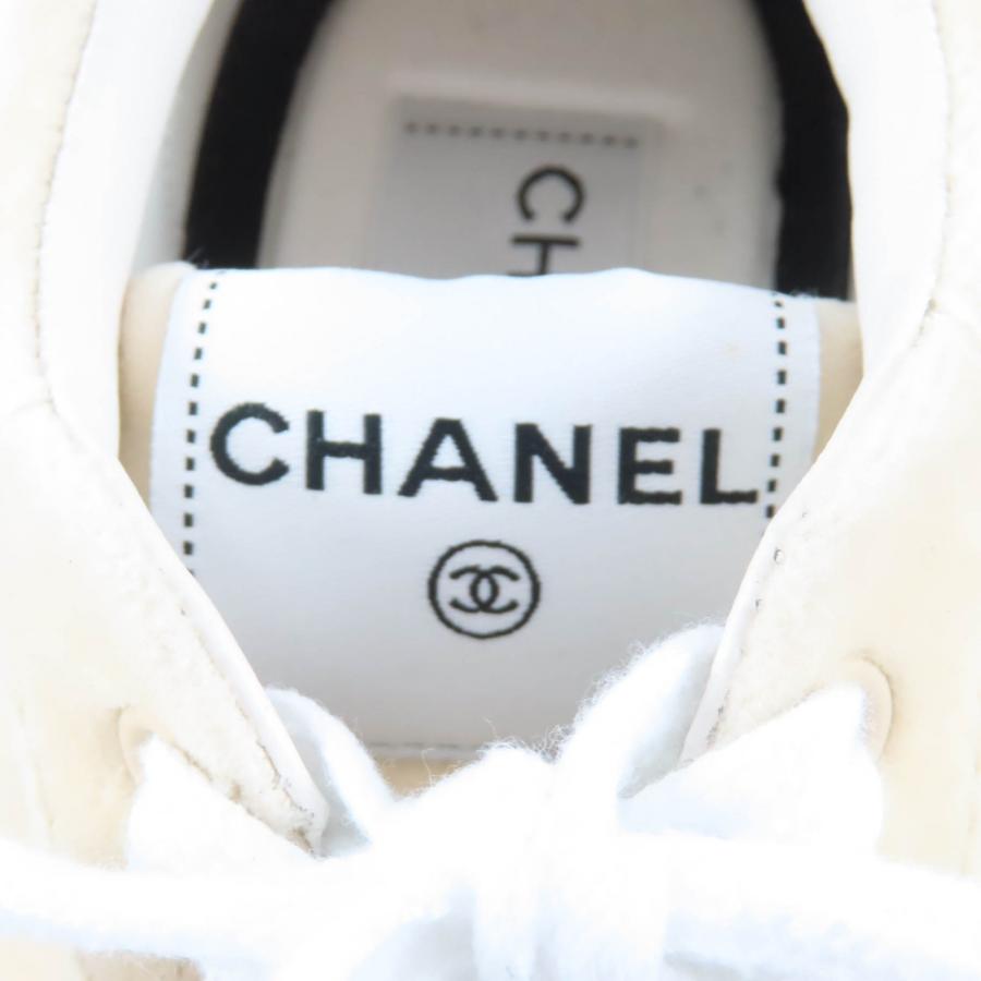 美品★CHANEL シャネル 23B 2023年製 G45208 ココマーク ベルベット レースアップ スニーカー ベージュ ブラック 36 伊製 レディース_7