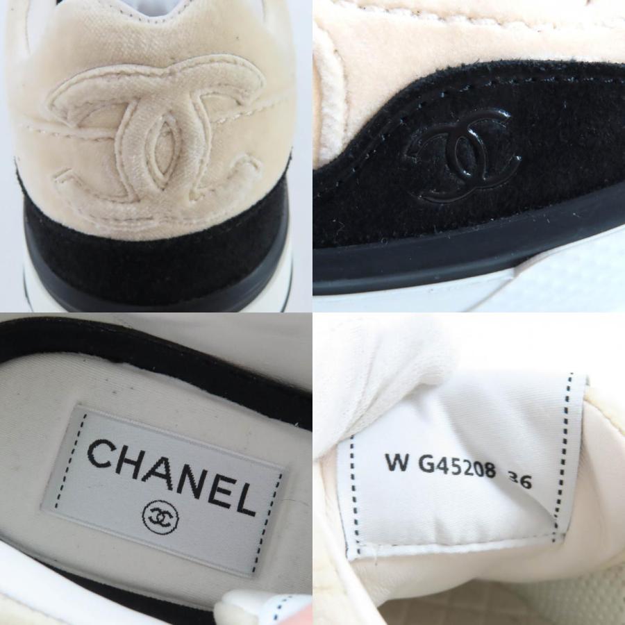 美品★CHANEL シャネル 23B 2023年製 G45208 ココマーク ベルベット レースアップ スニーカー ベージュ ブラック 36 伊製 レディース_8