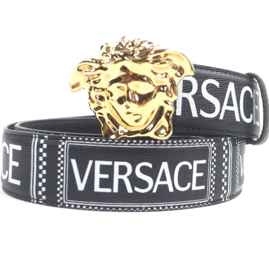 美品▽VERSACE ヴェルサーチ レザー メデューサバックル ロゴ総柄