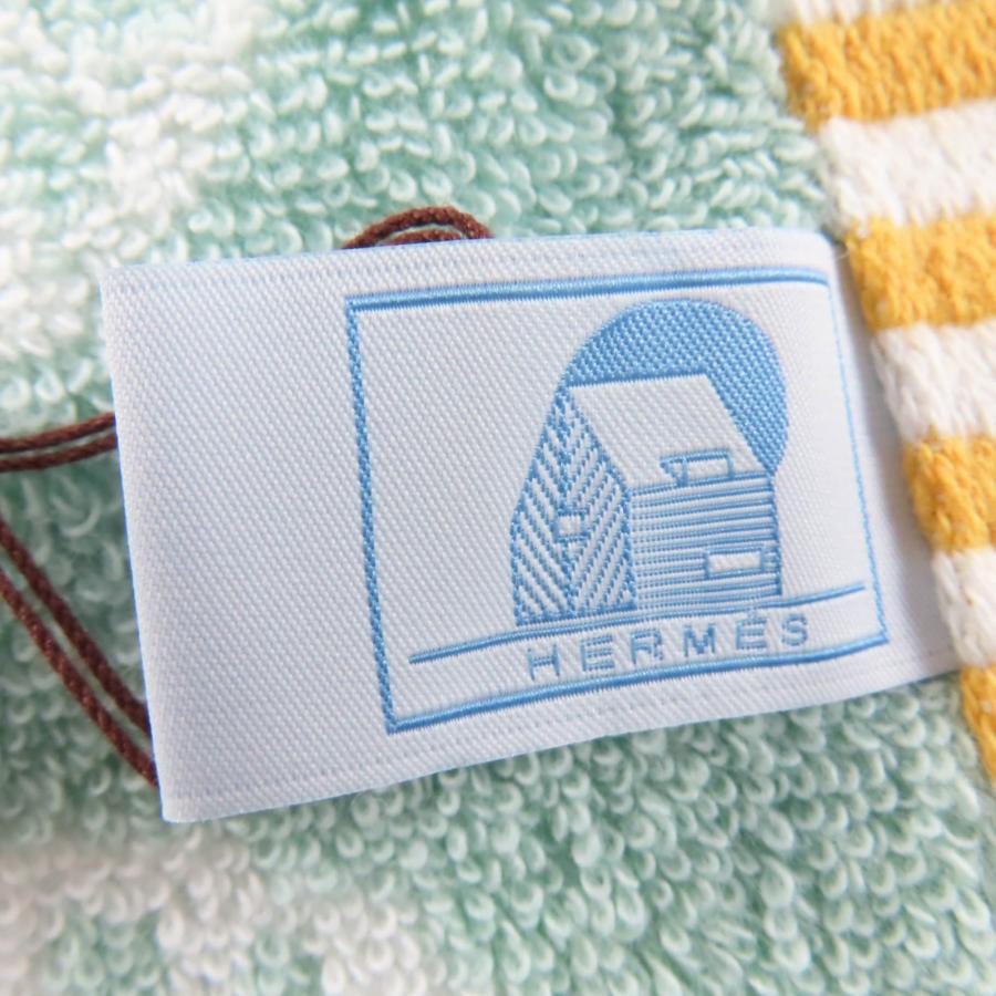 未使用品☆HERMES エルメス カバン コットン100％ ブルー・ジヴレ / ヴェール・セラドン フェイスタオル ビーチタオル タオル 箱付き フランス製 レディース HERMES（エルメス） 未使用品☆HERMES カバン コットン ブルー・ジヴレ