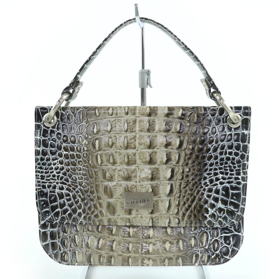 ジャンポール ゴルチエ クロコ型押し2way ハンドバッグ ショルダー がま口 極美品☆JEAN-PAUL GAULTIER ジャンポールゴルチエ ロゴプレート