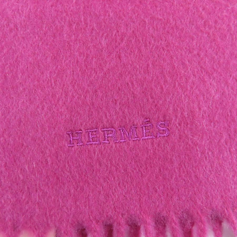 未使用品 HERMES エルメス カシミヤ100％ ローズ ロゴ刺繍入り フリンジ付 大判 ストール マフラー 40×150 箱付き レディース