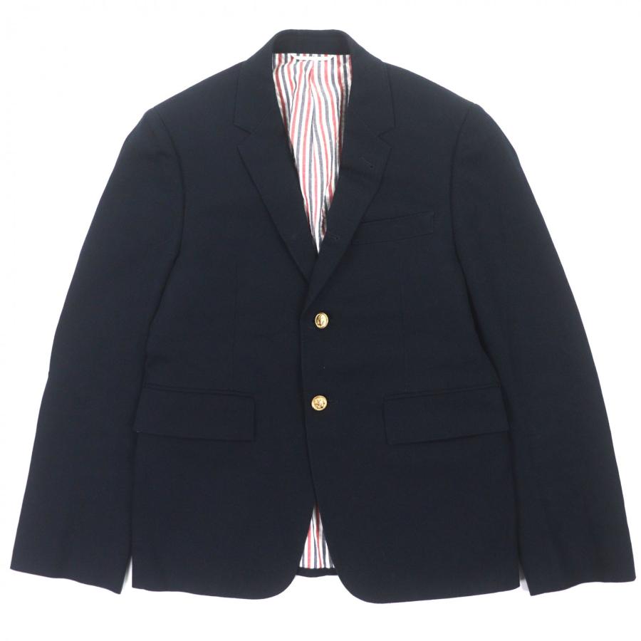 美品▽THOM BROWNE トムブラウン MJU060AW7017 金ボタン 紺ブレザー