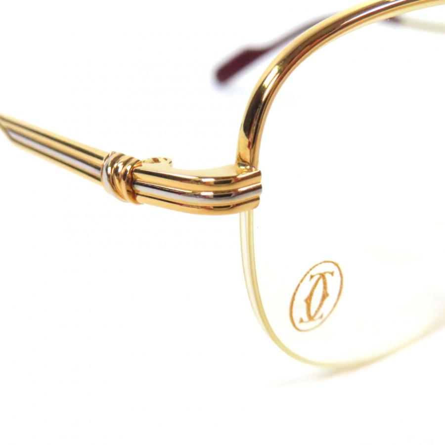 美品▼Cartier カルティエ トリニティ ハーフリム メガネ 眼鏡 アイウェア ゴールド ボルドー 53□18 135 デモレンズ ケース付き メンズ Cartier（カルティエ） 美品▽Cartier トリニティ ハーフリム メガネ
