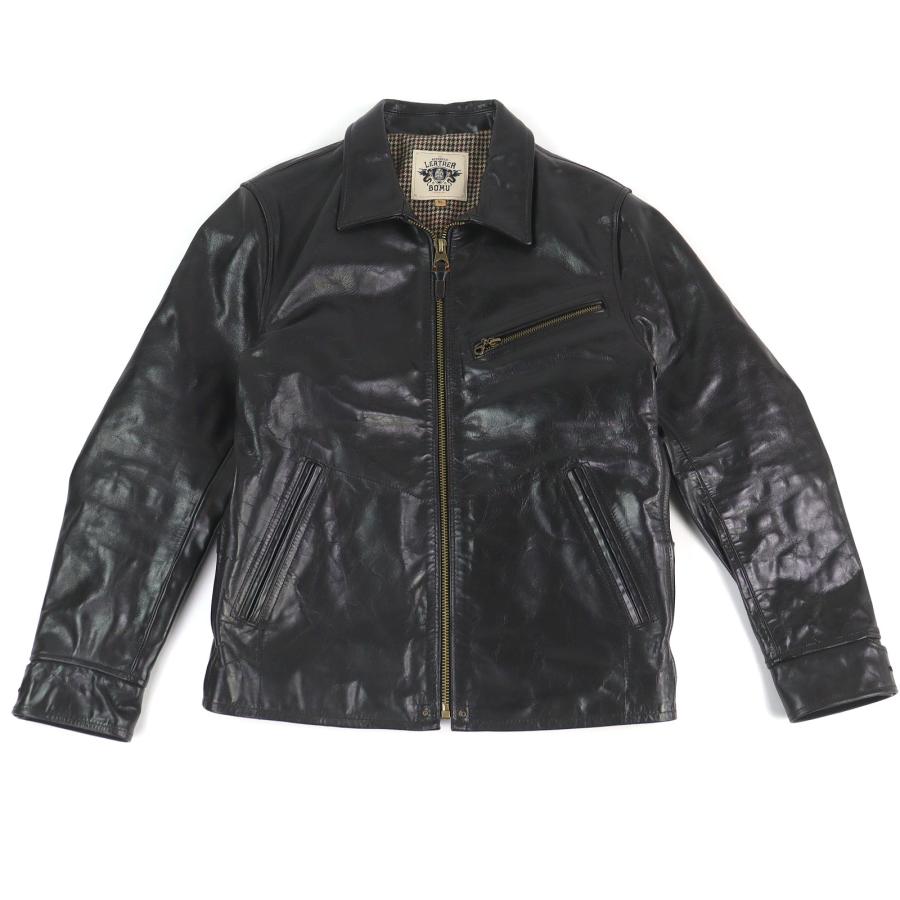 BOMU レザージャケット M ブラック 美品□LEATHER BOMU レザーボム ホースハイド 裏地ウールブレンド