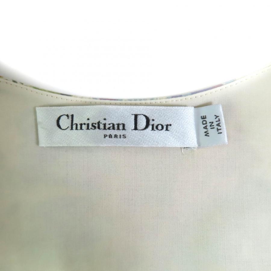 極美品◇Christian Dior クリスチャンディオール 411B02A3269 コットン シルク ウィピル 総柄 ショートスリーブ ブラウス 42 伊製 正規品の画像