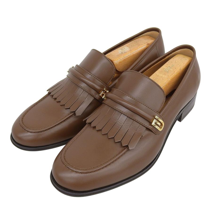未使用品▲GUCCI グッチ 714680 Gロゴ金具 キルトタッセル レザーローファー ブラウン ゴールド金具 7 箱・保存袋付き イタリア製 メンズ GUCCI（グッチ） 未使用品△GUCCI 714680 Gロゴ金具 キルトタッセル