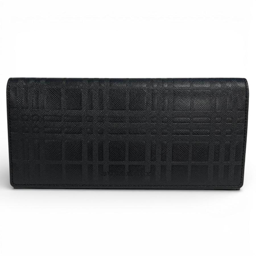 【未使用】バーバリー 長財布 シャドーチェック キャンバス レザー 黒 ブラック BURBERRY（バーバリー） 未使用品△BURBERRY ロゴ刻印入り シャドー
