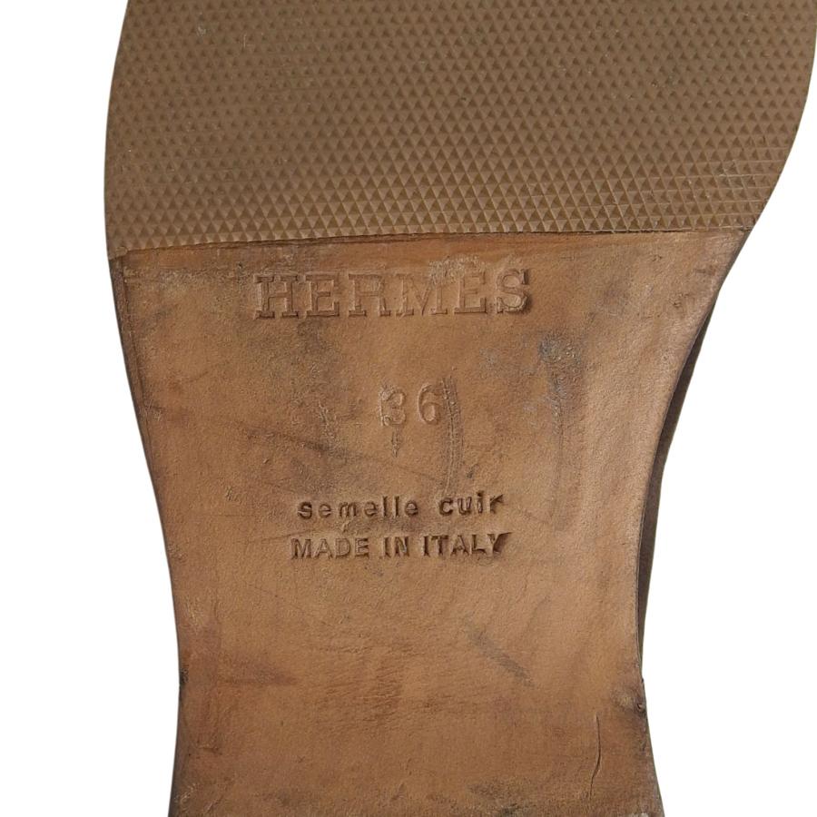 美品▲HERMES エルメス コンスタンス シルバー金具 H金具 スウェードレザー ローファー フラットシューズ 茶 36 イタリア製 レディース