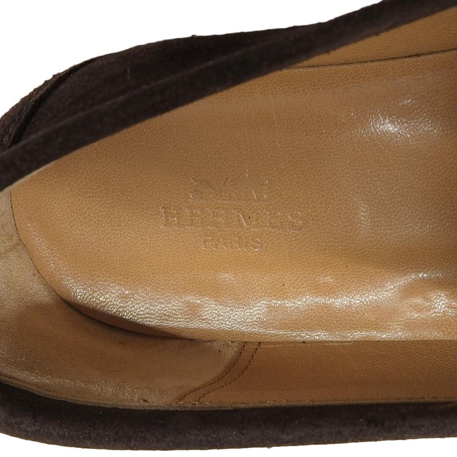 美品▲HERMES エルメス コンスタンス シルバー金具 H金具 スウェードレザー ローファー フラットシューズ 茶 36 イタリア製 レディース