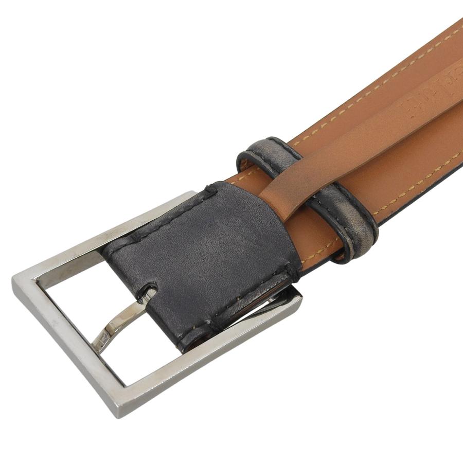 ベルルッティ Berluti ベルト シルバーバックル メンズ 85/34 良品△BERLUTI ベルルッティ ピンバックル レザー ベルト ブラック