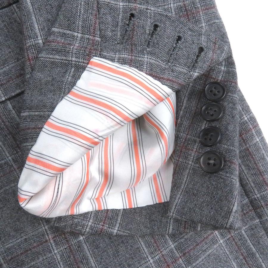 美品□HERMES エルメス ウール100％ チェック柄 sur mesure ビスポーク シングルスーツ 上下セットアップ グレー フランス製 メンズ HERMES（エルメス） 美品□HERMES ウール100％ チェック柄 sur mesure