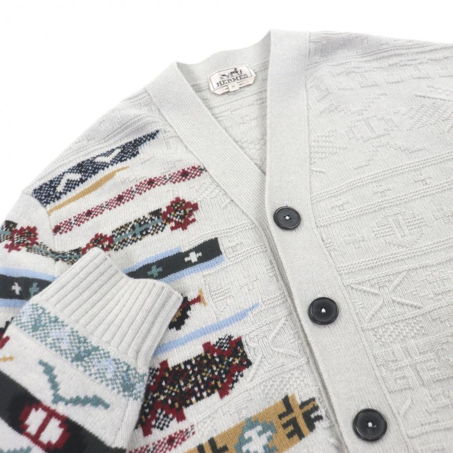 極美品□HERMES エルメス 22AW カシミヤ混 チマヨ オルテガ柄 ロングスリーブ セーター ニットカーディガン グレー M イタリア製 正規品 メンズ HERMES（エルメス） 極美品□HERMES 22AW カシミヤ混 チマヨ オルテガ