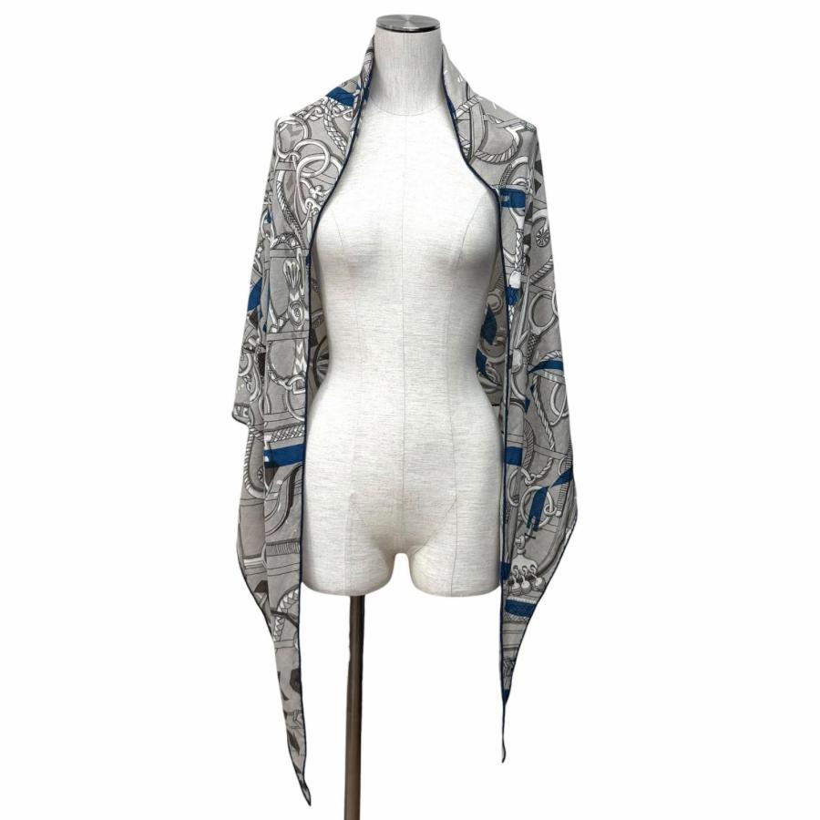 美品★HERMES エルメス ロザンジュ Panoplie Equestre 乗馬の装具一式 カシミヤ シルク混 ストール ショール マルチ 仏製 レディース_2