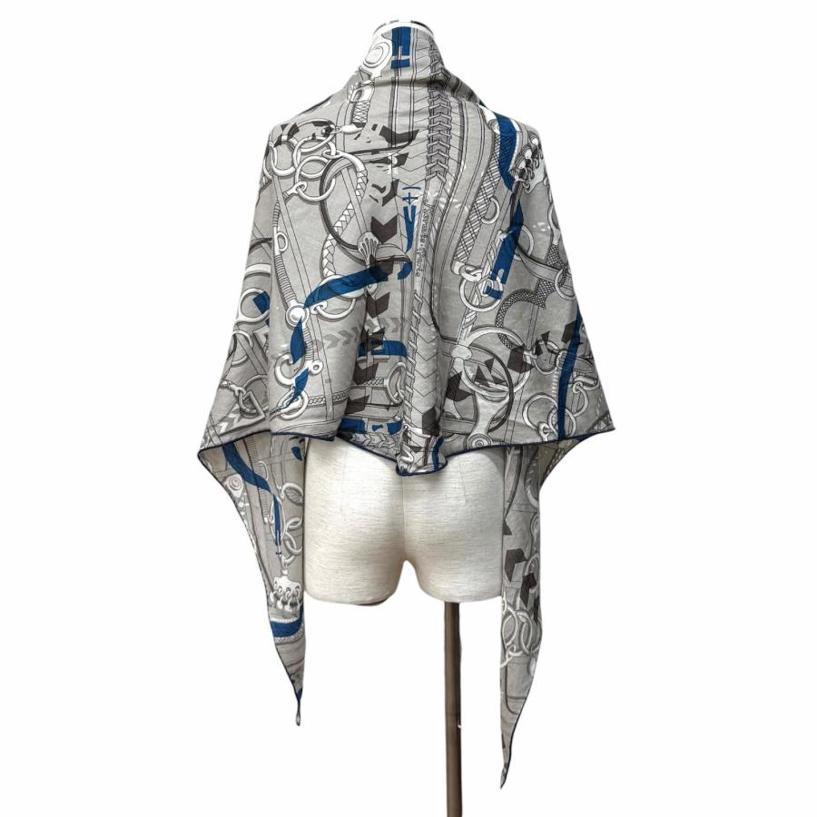 美品★HERMES エルメス ロザンジュ Panoplie Equestre 乗馬の装具一式 カシミヤ シルク混 ストール ショール マルチ 仏製 レディース_4