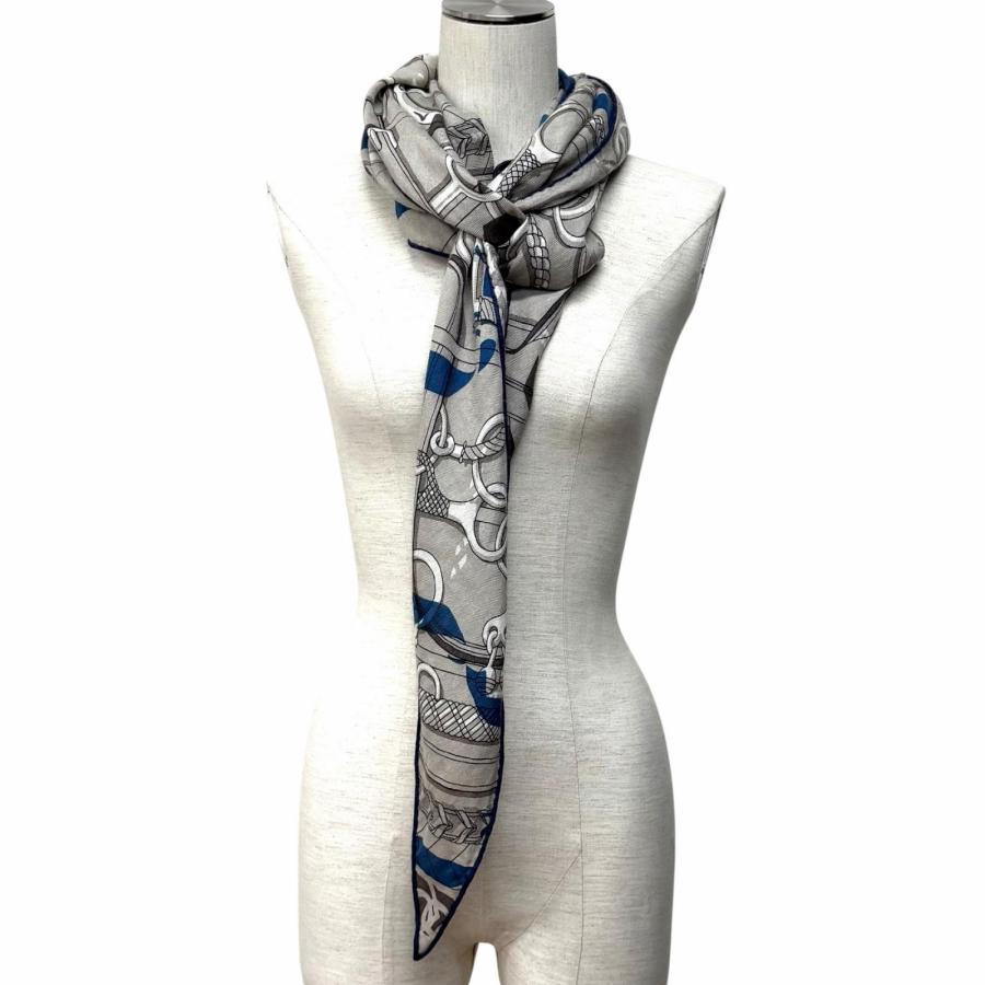美品★HERMES エルメス ロザンジュ Panoplie Equestre 乗馬の装具一式 カシミヤ シルク混 ストール ショール マルチ 仏製 レディース_5