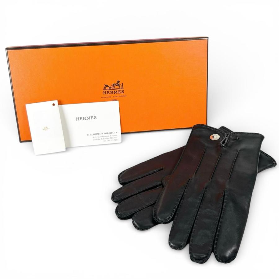 エルメス　セリエボタン　ラム　手袋　黒　8.5 23㎝　新品未使用 HERMES（エルメス） 極美品△HERMES セリエボタン付き レザーグローブ