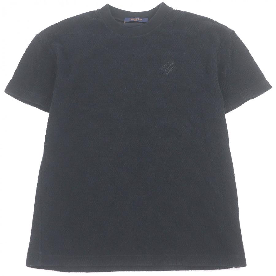 美品✨ルイヴィトン 24AW ダミエ 総織柄 Tシャツ ロゴ刺繍 黒 サイズL LOUIS VUITTON（ルイ・ヴィトン） 美品□LOUIS VUITTON 24AW 1AGIL0