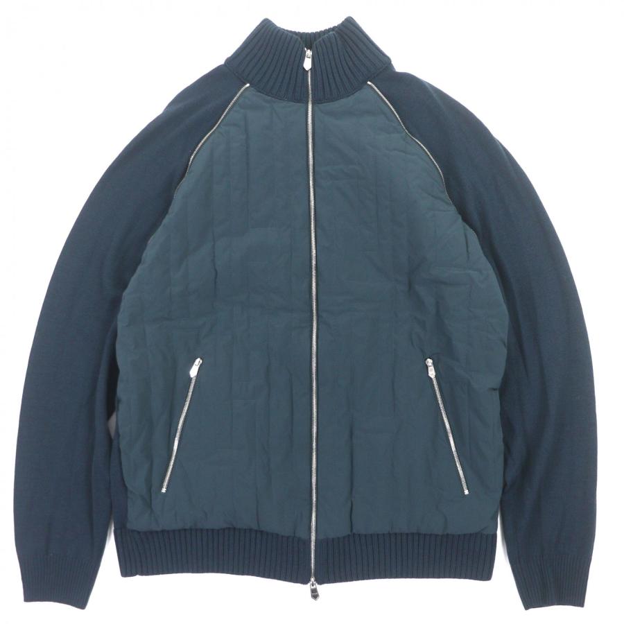 未使用品▼HERMES エルメス ウール100% Hモチーフ キルティング 中綿入り 2WAY ダブルジップアップ ブルゾン パテッド ジャケット ネイビー L イタリア製 メンズ HERMES（エルメス） 未使用品▽HERMES ウール100% Hモチーフ