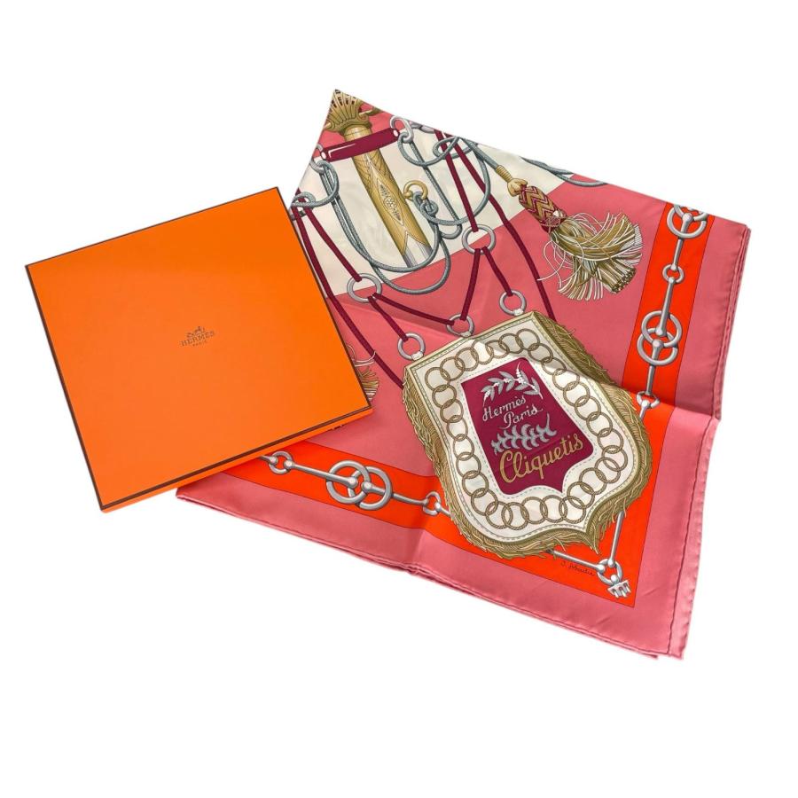 極美品☆エルメス スカーフ Cliquetis カチカチ剣柄 カレ90 ロゴ HERMES（エルメス） 極美品△HERMES カレ90 Cliquetis カチカチ 剣柄