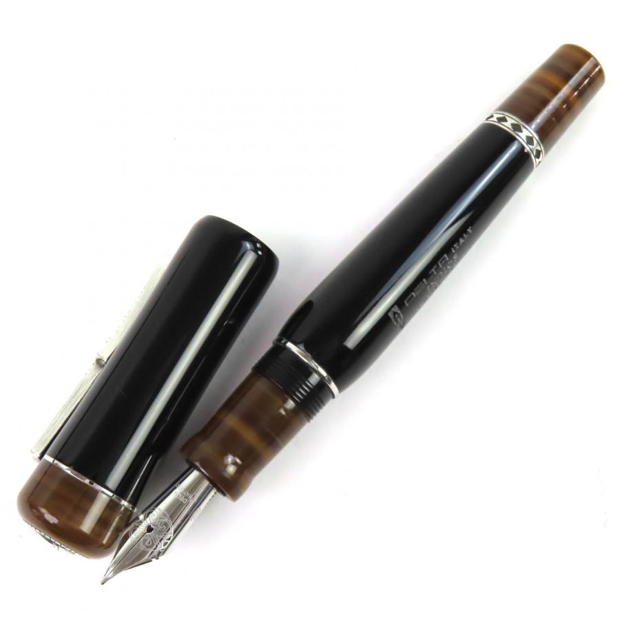 美品△DELTA デルタ 少数民族シリーズ インディオ LIMITED EDITION 2006 925 ペン先18K Mニブ  万年筆 ボールペン 2本セット ブラック ブラウン シルバー 重量68.44g メンズ 美品△DELTA デルタ 少数民族シリーズ インディオ 2006 925 ペン先18K