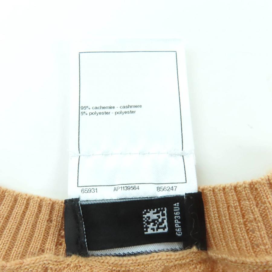 極美品★CHANEL シャネル 23A P75335 ココマークプレート付 クルーネック 長袖 カシミヤ ニット オレンジ系 36 伊製 正規品 レディースの画像