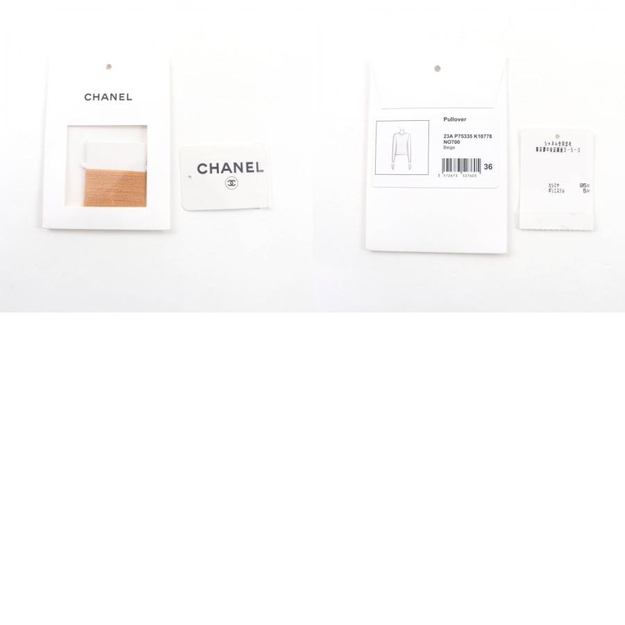 極美品★CHANEL シャネル 23A P75335 ココマークプレート付 クルーネック 長袖 カシミヤ ニット オレンジ系 36 伊製 正規品 レディースの画像
