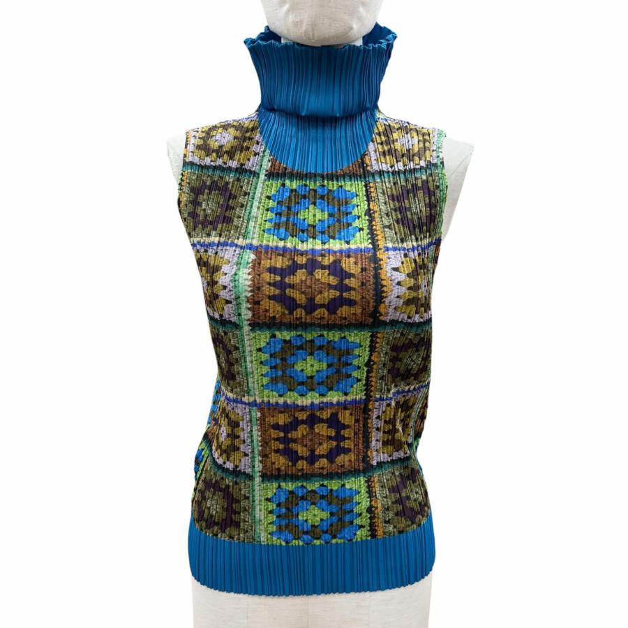 PLEATS PLEASE ノースリーブ トップス 総柄 極美品△PLEATS PLEASE プリーツプリーズ イッセイミヤケ PP53-JK651