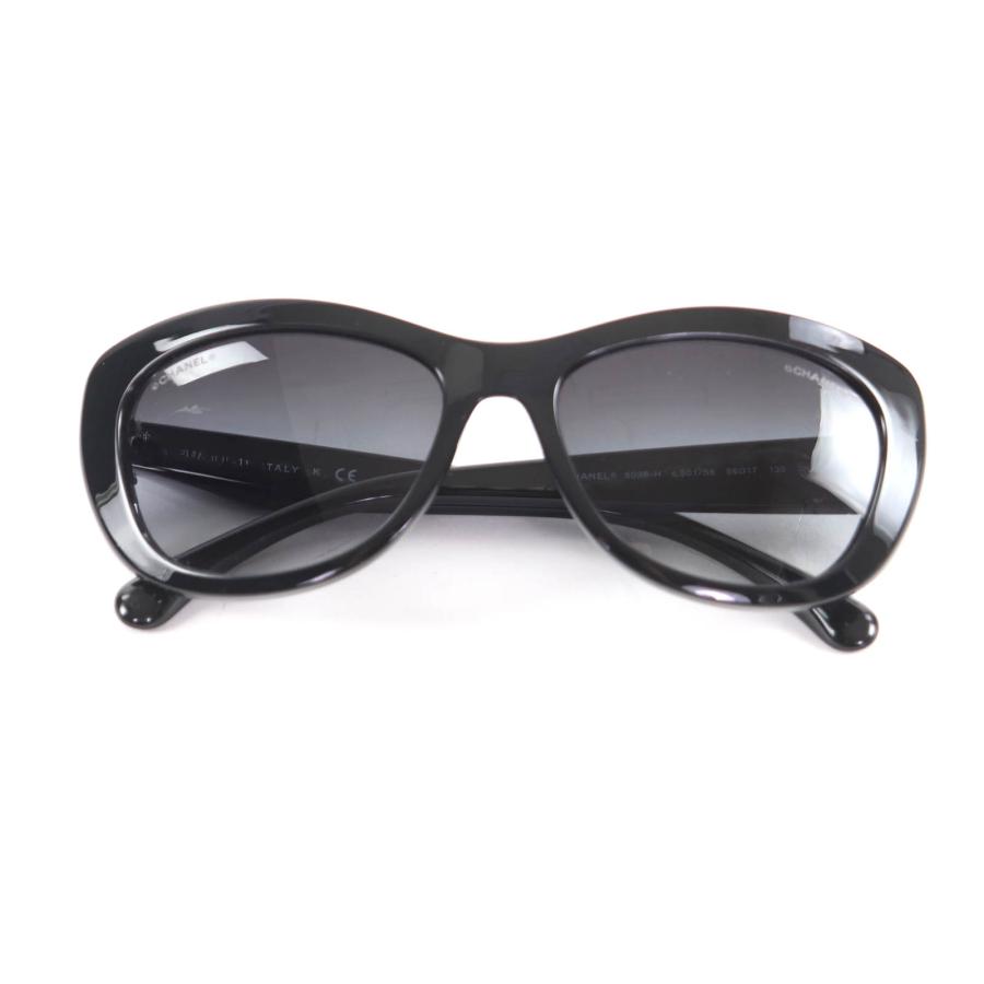 美品★CHANEL シャネル 6038-H ロゴ入り フェイクパール付き サングラス アイウェア ブラック 56□17 135 イタリア製 レディース CHANEL（シャネル） 美品☆CHANEL 6038-H ロゴ入り フェイクパール付き