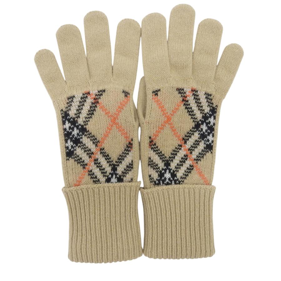 未使用品▲BURBERRY バーバリー 8098890 カシミヤ ノバチェックインターシャ 手袋 グローブ ベージュ M/L 英国製 メンズ_1