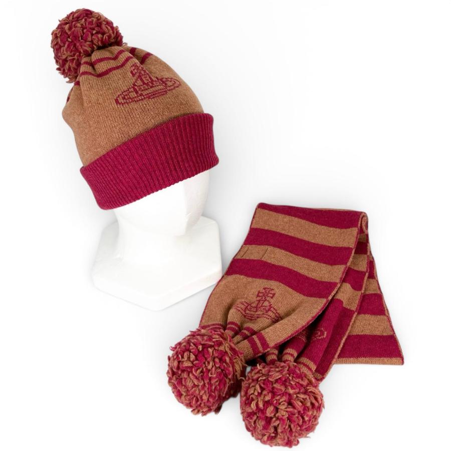 Vivienne Westwood ニット帽 マフラー 美品△Vivienne Westwood ヴィヴィアンウエストウッド ウール100
