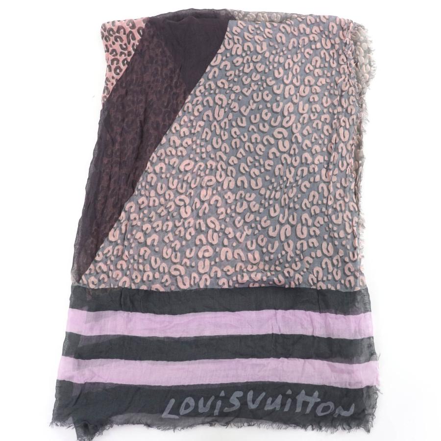 美品☆LOUIS VUITTON ルイヴィトン M75033 カシミヤ シルク ロゴ入り アニマル・ボーダー柄 大判 ストール 182×131cm マルチカラー 保存袋付き イタリア製 レディース LOUIS VUITTON（ルイ・ヴィトン） 美品☆LOUIS VUITTON M75033