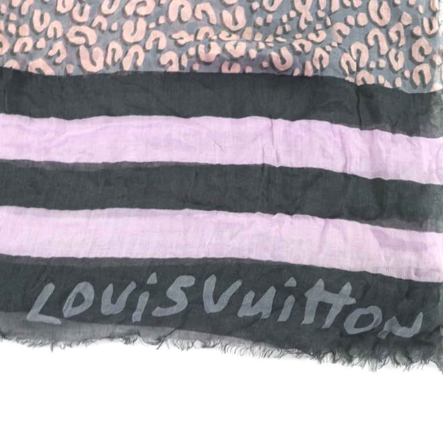 美品☆LOUIS VUITTON ルイヴィトン M75033 カシミヤ シルク ロゴ入り アニマル・ボーダー柄 大判 ストール 182×131cm 伊製 レディース