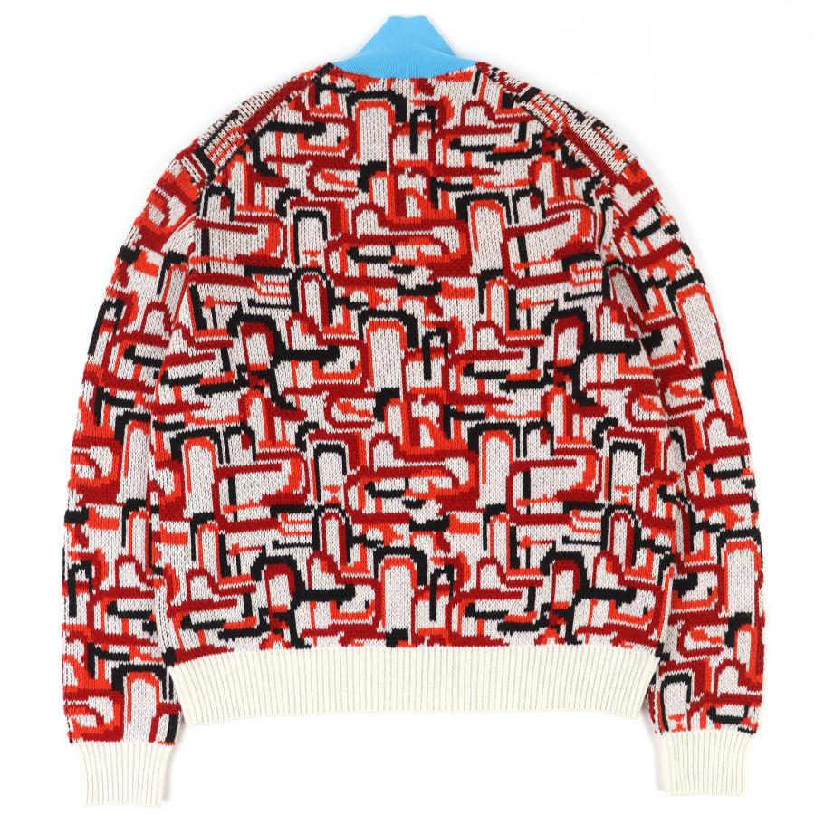 極美品△PRADA プラダ 2022年製 UMR536 S222 1113 バージンウール カシミヤ 総柄 ハイネック ニット セーター レッド系 ライトブルー 48 イタリア製 正規品 メンズ PRADA（プラダ） 極美品△PRADA 2022年製 UMR536 S222 1113 バージン