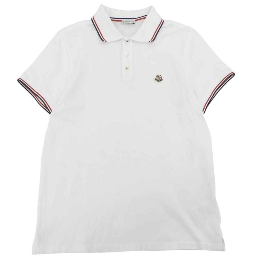 極美品▲MONCLER モンクレール MAGLIA POLO コットン100％ ロゴワッペン付き トリコロール 半袖ポロシャツ ホワイト M 正規品 メンズ MONCLER（モンクレール） 極美品△MONCLER MAGLIA POLO コットン100