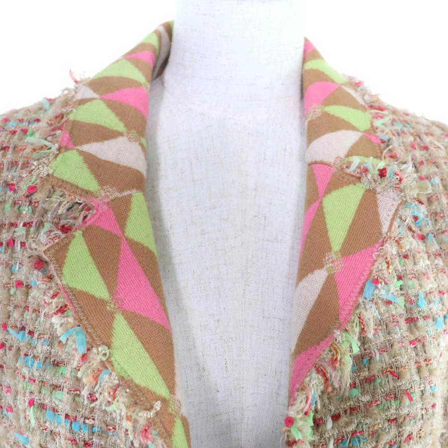 美品★CHANEL シャネル ヴィンテージ 04A P24510 アルパカ混 ココボタン付 フロントオープン リボンツイード ジャケット 36 正規品の画像