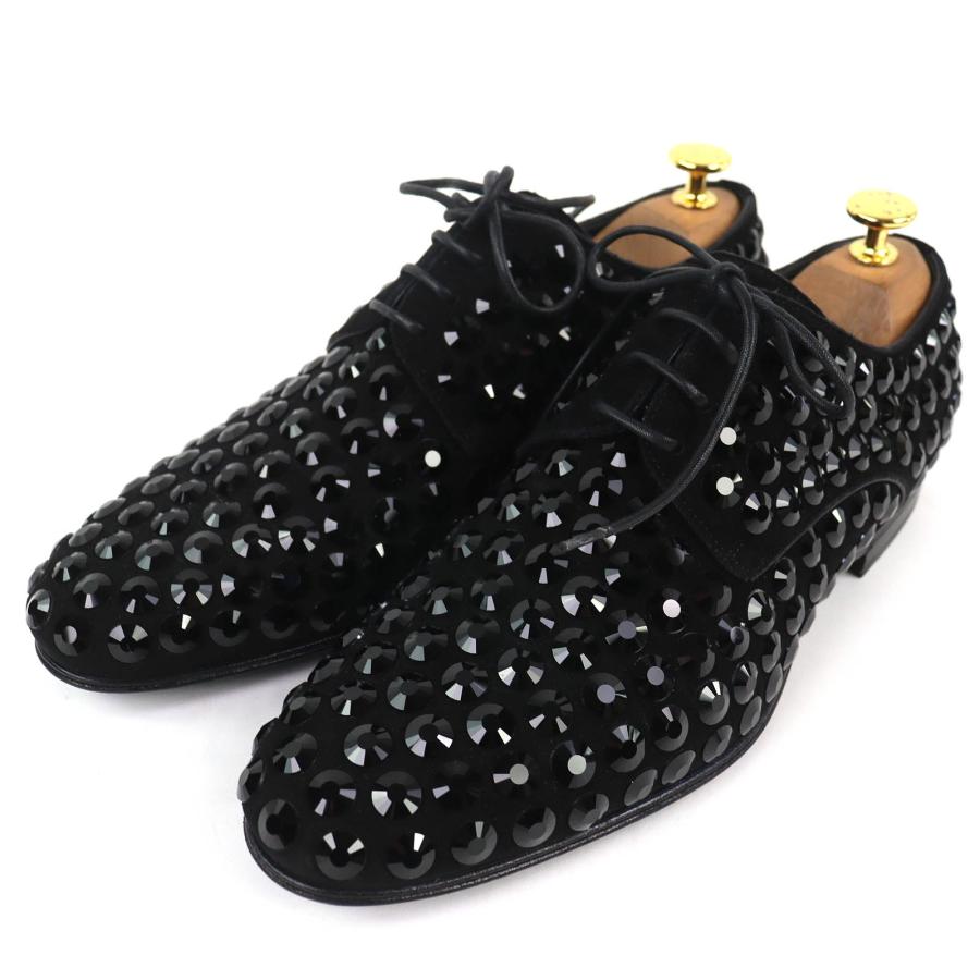 極美品△DOLCE&GABBANA ドルチェ＆ガッバーナ ラインストーン スウェードレザー ダービーシューズ ドレスシューズ ブラック 6 イタリア製 メンズ 極美品△DOLCE&GABBANA ドルチェ＆ガッバーナ ラインストーン