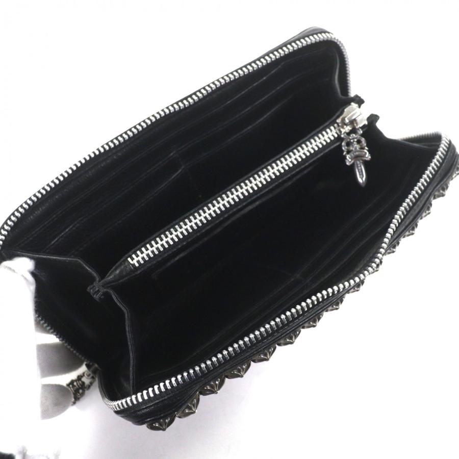極美品▼CHROME HEARTS クロムハーツ レザー 925 REC F ZIP フルゼロピラミッドスタッズ ラウンドファスナー 長財布 ブラック シルバー 総重量840g メンズ 極美品▽CHROME HEARTS クロムハーツ レザー 925 REC F ZIP フルゼロ