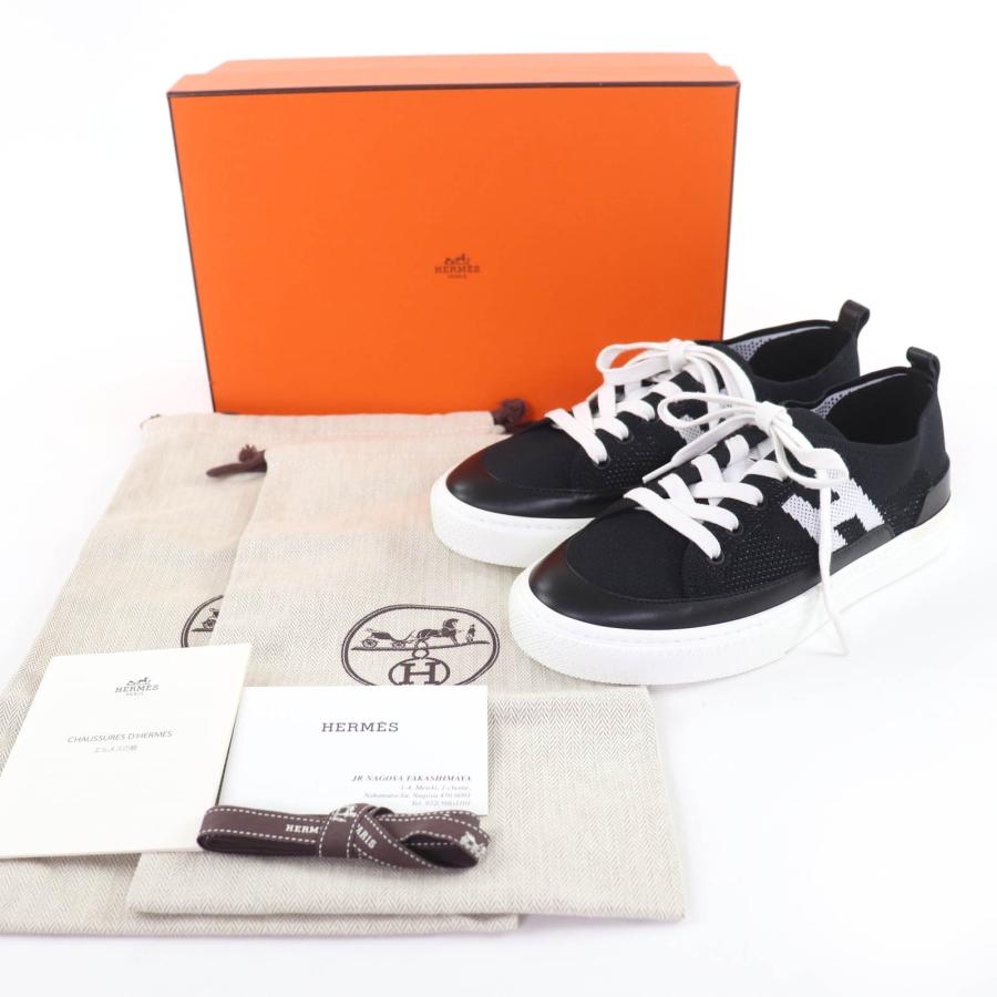 未使用品☆HERMES エルメス ディープ Hロゴ レザー使い ローカット