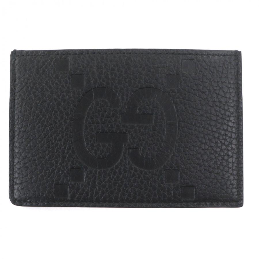 極美品▼GUCCI グッチ 812681 レザー ジャンボGG ロゴ型押し 名刺入れ 定期入れ パスケース カードケース ブラック イタリア製 メンズ