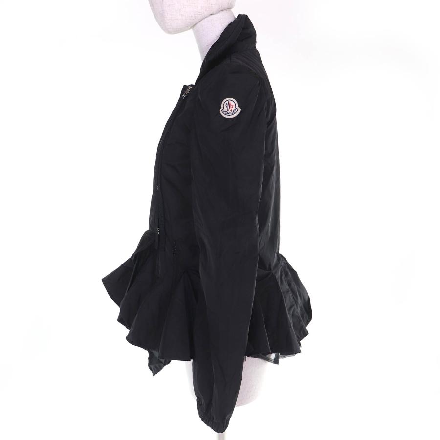 美品△MONCLER モンクレール SONOMI ロゴワッペン 襟ダウン 裏メッシュ フリルデザイン ナイロンジャケット ブラック 0 正規品 レディース MONCLER（モンクレール） 美品△MONCLER SONOMI ロゴワッペン 襟ダウン
