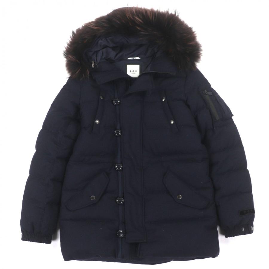 美品▼TATRAS タトラス MTA4SH4193 ウール カシミヤ ロゴワッペン・ファー付き フーデッド ダブルジップアップ ダウンジャケット ネイビー 2 正規品 メンズ 美品▽TATRAS タトラス MTA4SH4193 ウール カシミヤ ロゴワッペン